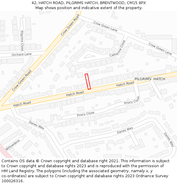42, HATCH ROAD, PILGRIMS HATCH, BRENTWOOD, CM15 9PX: Location map and indicative extent of plot