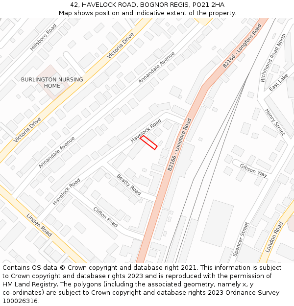 42, HAVELOCK ROAD, BOGNOR REGIS, PO21 2HA: Location map and indicative extent of plot