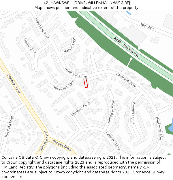 42, HAWKSWELL DRIVE, WILLENHALL, WV13 3EJ: Location map and indicative extent of plot