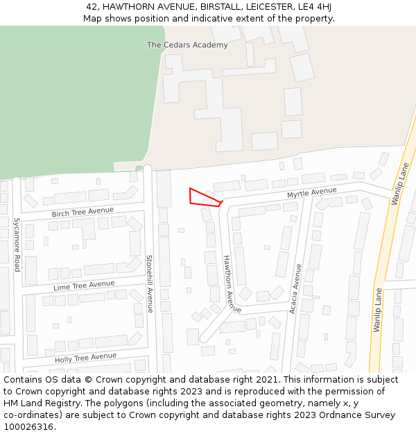 42, HAWTHORN AVENUE, BIRSTALL, LEICESTER, LE4 4HJ: Location map and indicative extent of plot