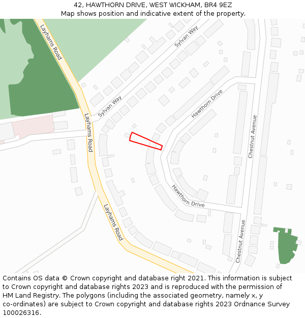 42, HAWTHORN DRIVE, WEST WICKHAM, BR4 9EZ: Location map and indicative extent of plot