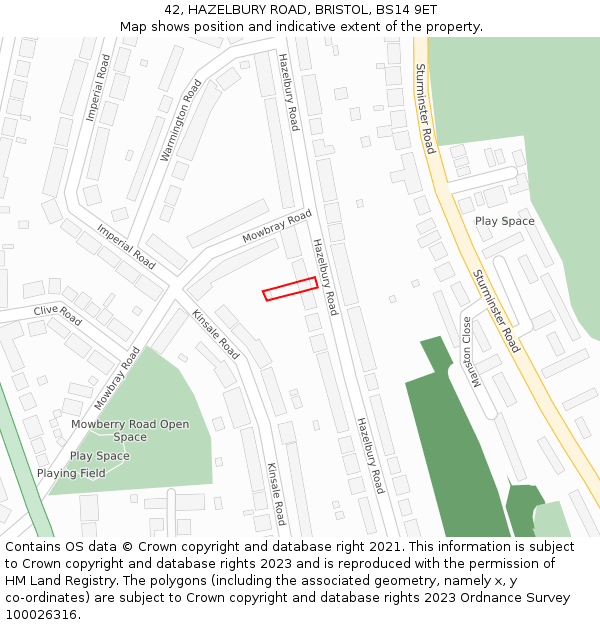 42, HAZELBURY ROAD, BRISTOL, BS14 9ET: Location map and indicative extent of plot