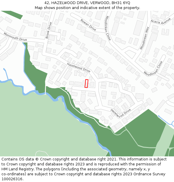 42, HAZELWOOD DRIVE, VERWOOD, BH31 6YQ: Location map and indicative extent of plot