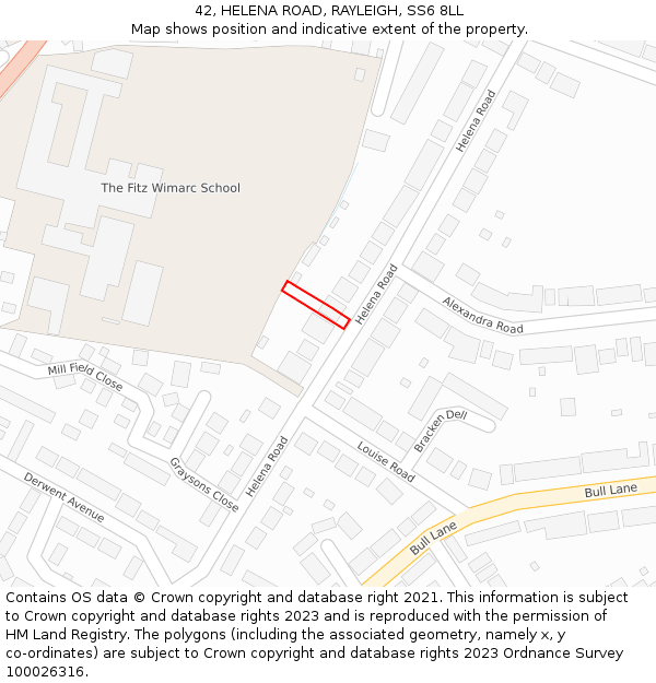 42, HELENA ROAD, RAYLEIGH, SS6 8LL: Location map and indicative extent of plot