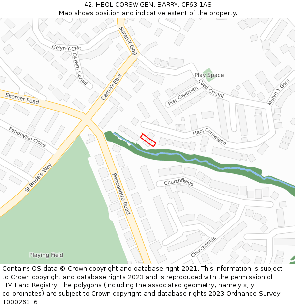 42, HEOL CORSWIGEN, BARRY, CF63 1AS: Location map and indicative extent of plot
