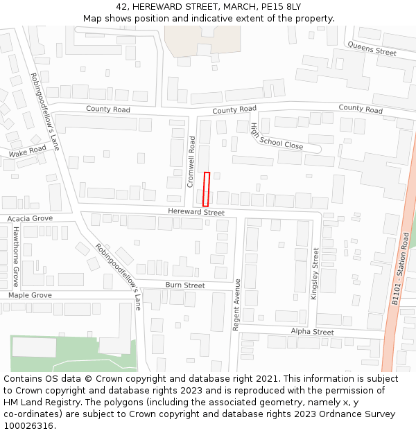 42, HEREWARD STREET, MARCH, PE15 8LY: Location map and indicative extent of plot