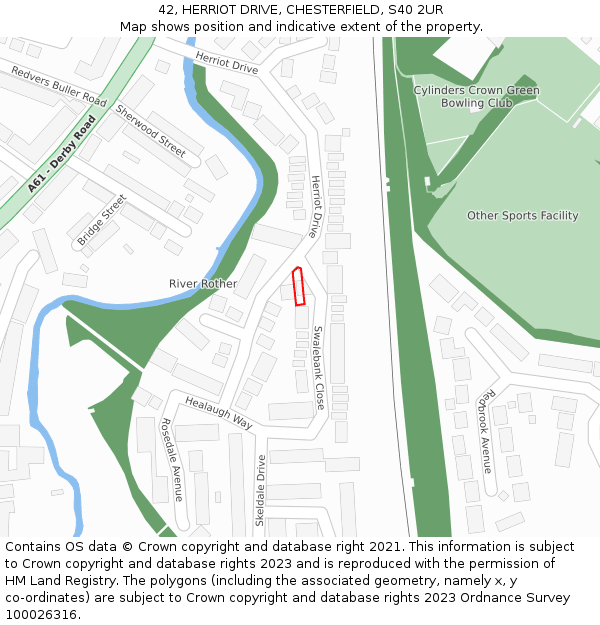 42, HERRIOT DRIVE, CHESTERFIELD, S40 2UR: Location map and indicative extent of plot