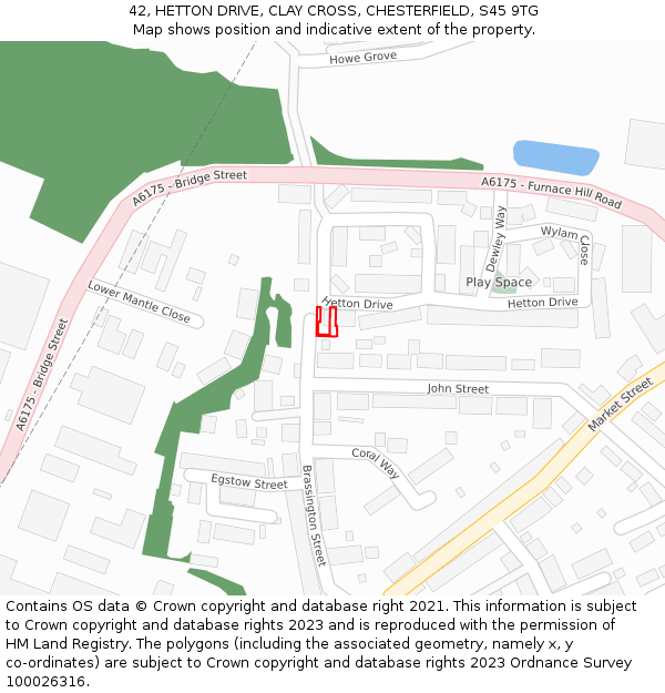 42, HETTON DRIVE, CLAY CROSS, CHESTERFIELD, S45 9TG: Location map and indicative extent of plot