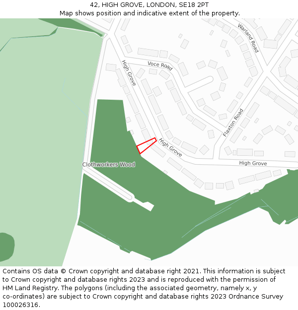 42, HIGH GROVE, LONDON, SE18 2PT: Location map and indicative extent of plot