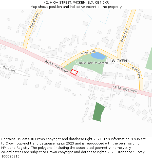 42, HIGH STREET, WICKEN, ELY, CB7 5XR: Location map and indicative extent of plot
