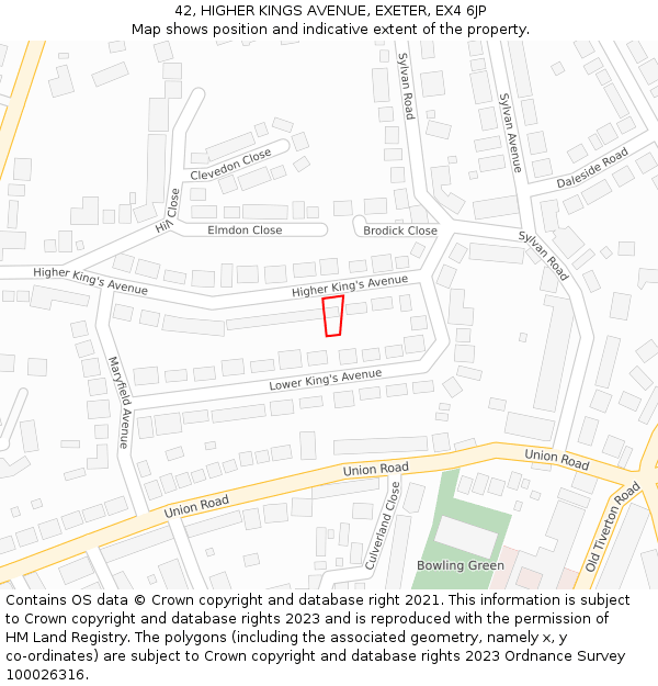 42, HIGHER KINGS AVENUE, EXETER, EX4 6JP: Location map and indicative extent of plot