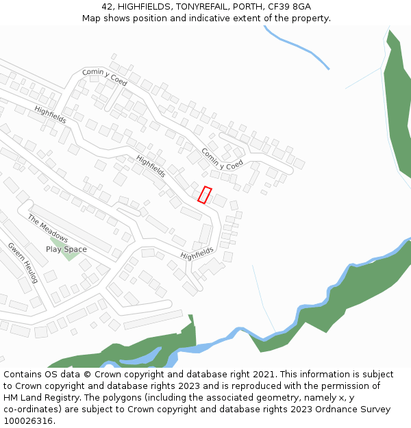 42, HIGHFIELDS, TONYREFAIL, PORTH, CF39 8GA: Location map and indicative extent of plot