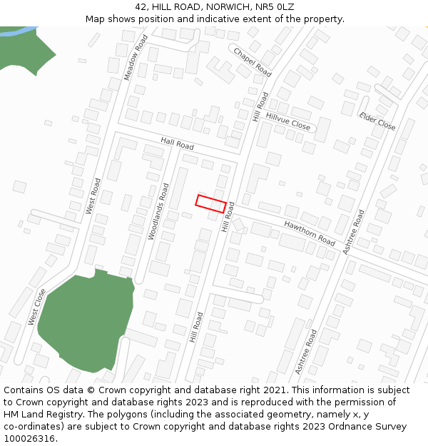 42, HILL ROAD, NORWICH, NR5 0LZ: Location map and indicative extent of plot