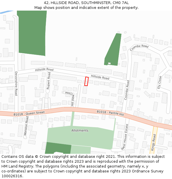 42, HILLSIDE ROAD, SOUTHMINSTER, CM0 7AL: Location map and indicative extent of plot