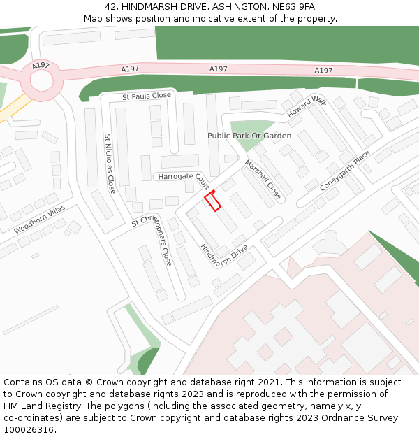 42, HINDMARSH DRIVE, ASHINGTON, NE63 9FA: Location map and indicative extent of plot