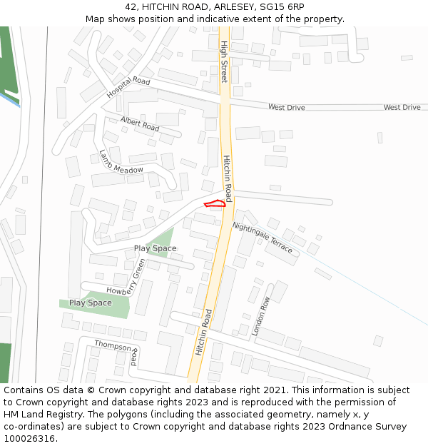 42, HITCHIN ROAD, ARLESEY, SG15 6RP: Location map and indicative extent of plot