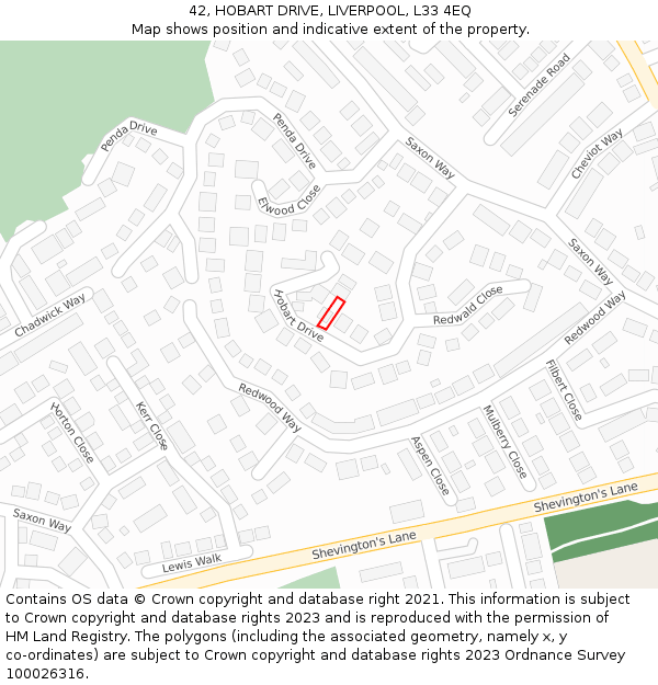 42, HOBART DRIVE, LIVERPOOL, L33 4EQ: Location map and indicative extent of plot
