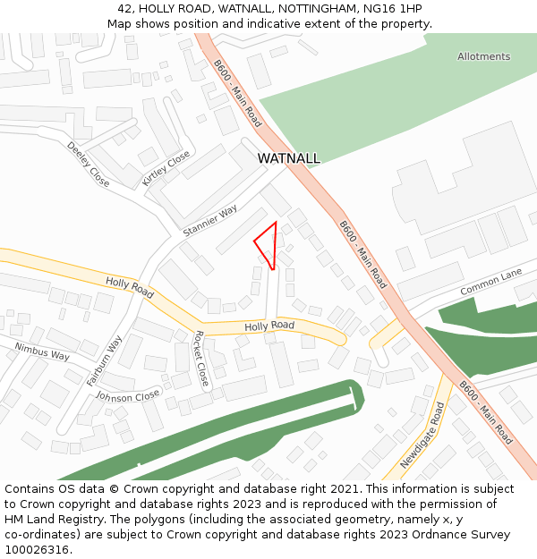 42, HOLLY ROAD, WATNALL, NOTTINGHAM, NG16 1HP: Location map and indicative extent of plot