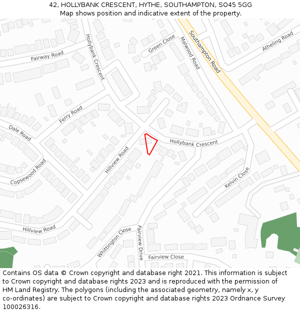 42, HOLLYBANK CRESCENT, HYTHE, SOUTHAMPTON, SO45 5GG: Location map and indicative extent of plot