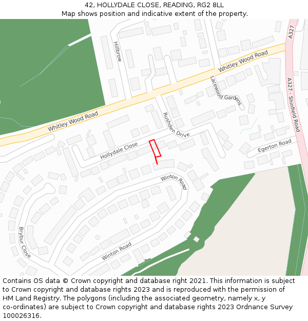 42, HOLLYDALE CLOSE, READING, RG2 8LL: Location map and indicative extent of plot