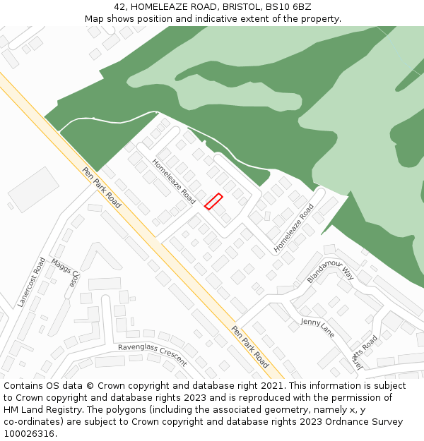 42, HOMELEAZE ROAD, BRISTOL, BS10 6BZ: Location map and indicative extent of plot