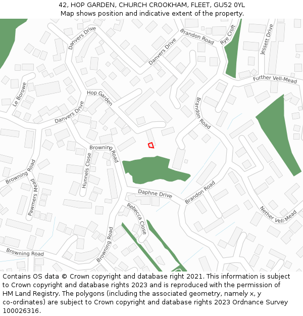 42, HOP GARDEN, CHURCH CROOKHAM, FLEET, GU52 0YL: Location map and indicative extent of plot