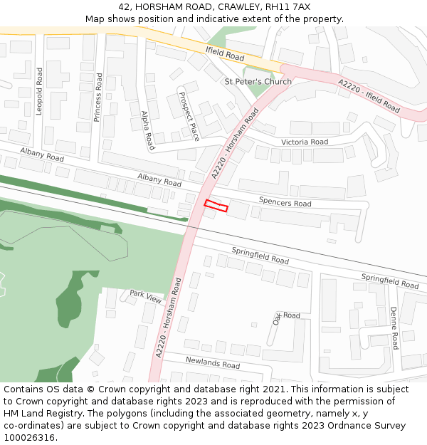 42, HORSHAM ROAD, CRAWLEY, RH11 7AX: Location map and indicative extent of plot