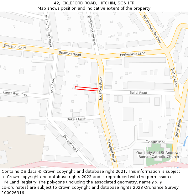 42, ICKLEFORD ROAD, HITCHIN, SG5 1TR: Location map and indicative extent of plot