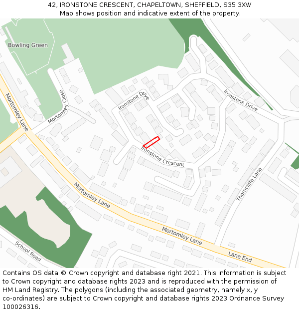42, IRONSTONE CRESCENT, CHAPELTOWN, SHEFFIELD, S35 3XW: Location map and indicative extent of plot