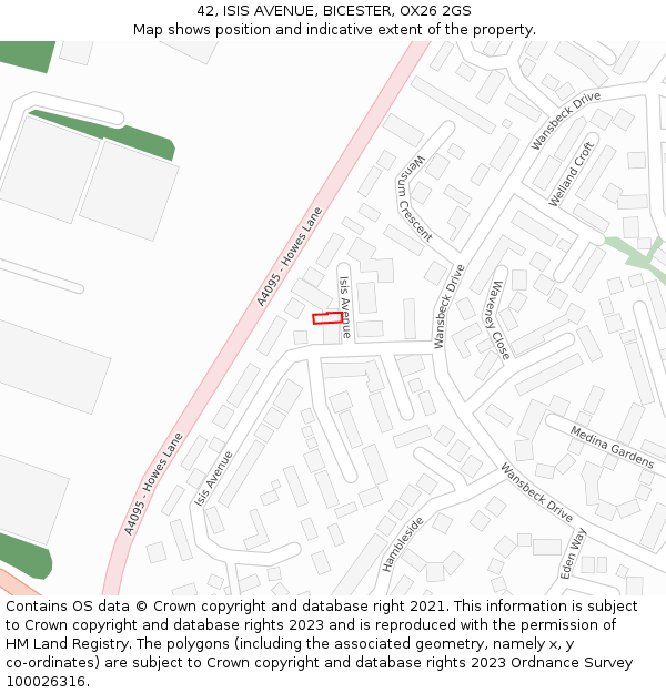 42, ISIS AVENUE, BICESTER, OX26 2GS: Location map and indicative extent of plot