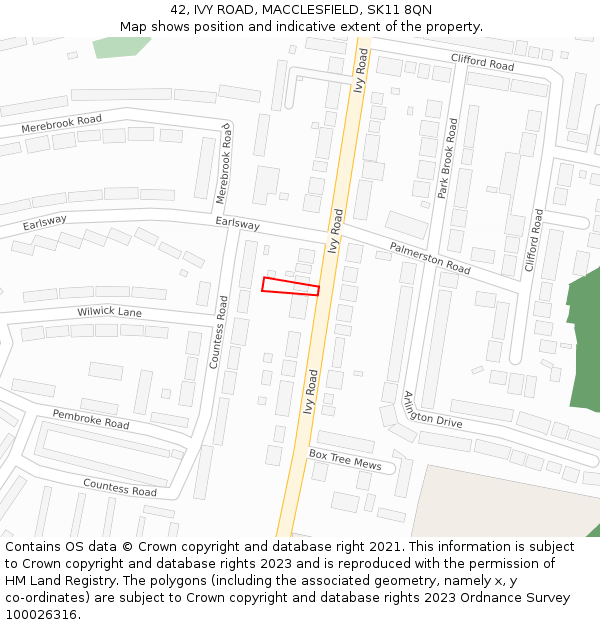 42, IVY ROAD, MACCLESFIELD, SK11 8QN: Location map and indicative extent of plot