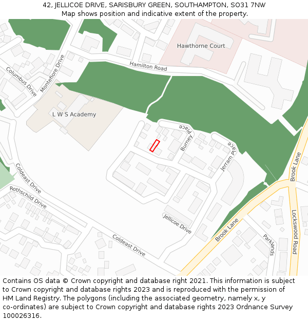 42, JELLICOE DRIVE, SARISBURY GREEN, SOUTHAMPTON, SO31 7NW: Location map and indicative extent of plot