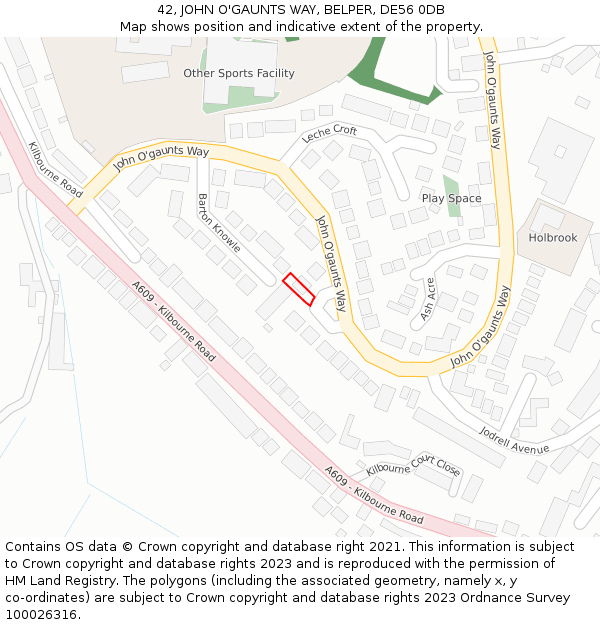 42, JOHN O'GAUNTS WAY, BELPER, DE56 0DB: Location map and indicative extent of plot