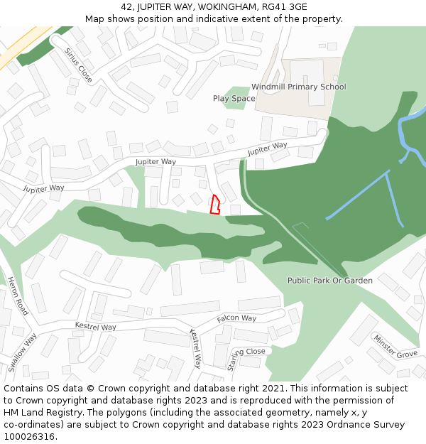 42, JUPITER WAY, WOKINGHAM, RG41 3GE: Location map and indicative extent of plot