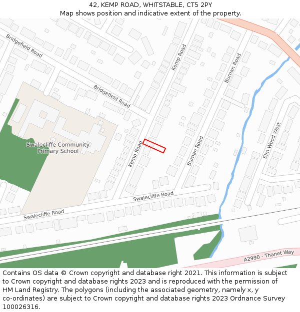 42, KEMP ROAD, WHITSTABLE, CT5 2PY: Location map and indicative extent of plot
