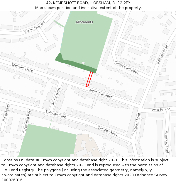 42, KEMPSHOTT ROAD, HORSHAM, RH12 2EY: Location map and indicative extent of plot