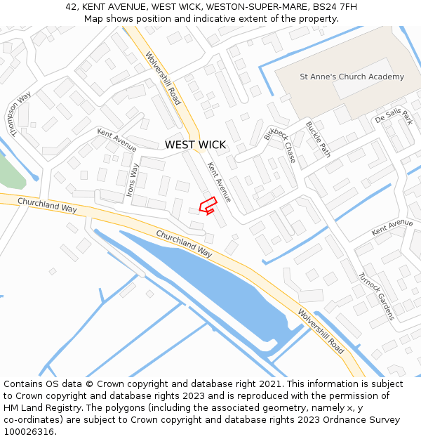42, KENT AVENUE, WEST WICK, WESTON-SUPER-MARE, BS24 7FH: Location map and indicative extent of plot
