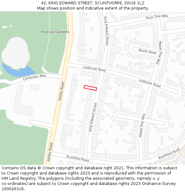 42, KING EDWARD STREET, SCUNTHORPE, DN16 1LZ: Location map and indicative extent of plot