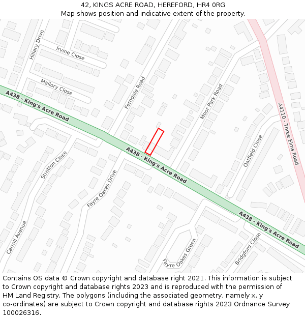 42, KINGS ACRE ROAD, HEREFORD, HR4 0RG: Location map and indicative extent of plot