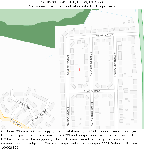 42, KINGSLEY AVENUE, LEEDS, LS16 7PA: Location map and indicative extent of plot