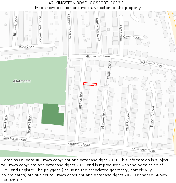 42, KINGSTON ROAD, GOSPORT, PO12 3LL: Location map and indicative extent of plot