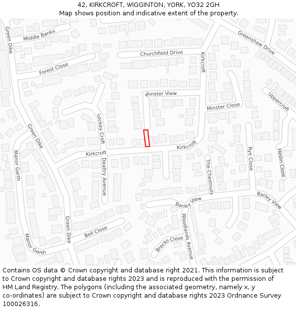 42, KIRKCROFT, WIGGINTON, YORK, YO32 2GH: Location map and indicative extent of plot
