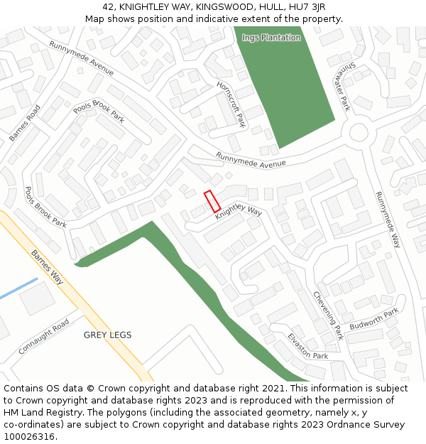 42, KNIGHTLEY WAY, KINGSWOOD, HULL, HU7 3JR: Location map and indicative extent of plot