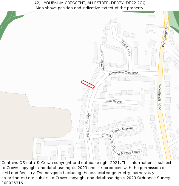 42, LABURNUM CRESCENT, ALLESTREE, DERBY, DE22 2GQ: Location map and indicative extent of plot