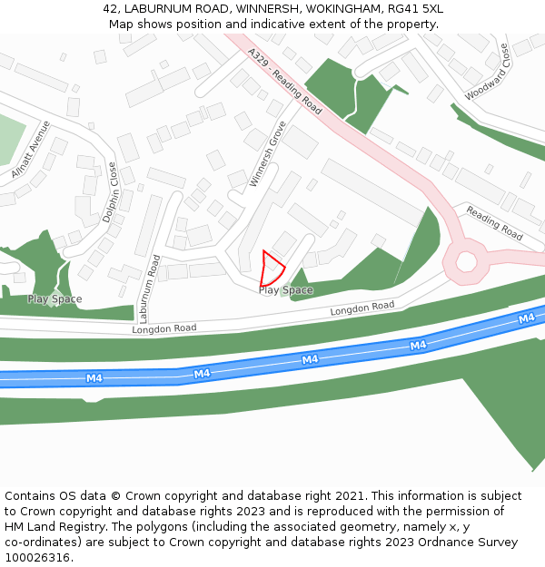 42, LABURNUM ROAD, WINNERSH, WOKINGHAM, RG41 5XL: Location map and indicative extent of plot