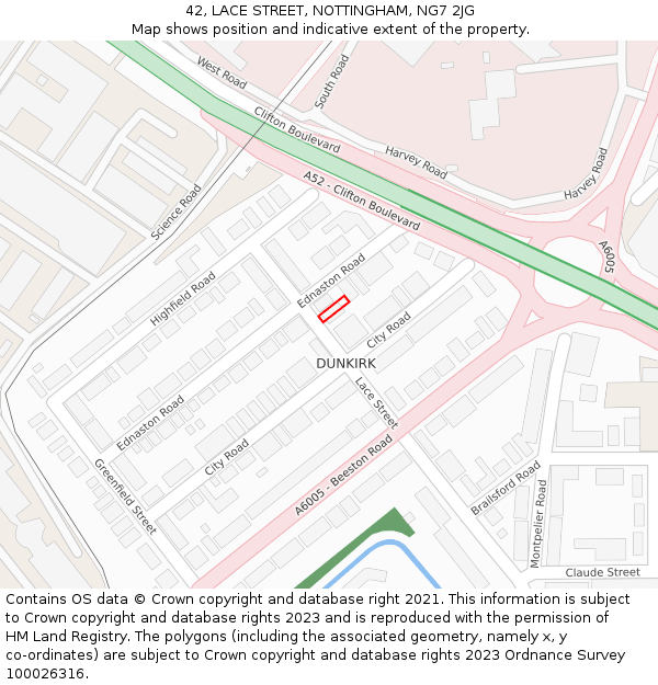 42, LACE STREET, NOTTINGHAM, NG7 2JG: Location map and indicative extent of plot