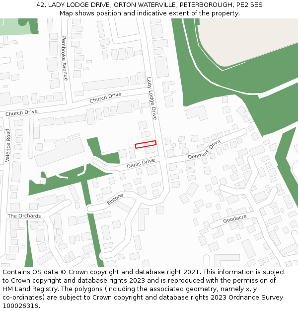 42, LADY LODGE DRIVE, ORTON WATERVILLE, PETERBOROUGH, PE2 5ES: Location map and indicative extent of plot