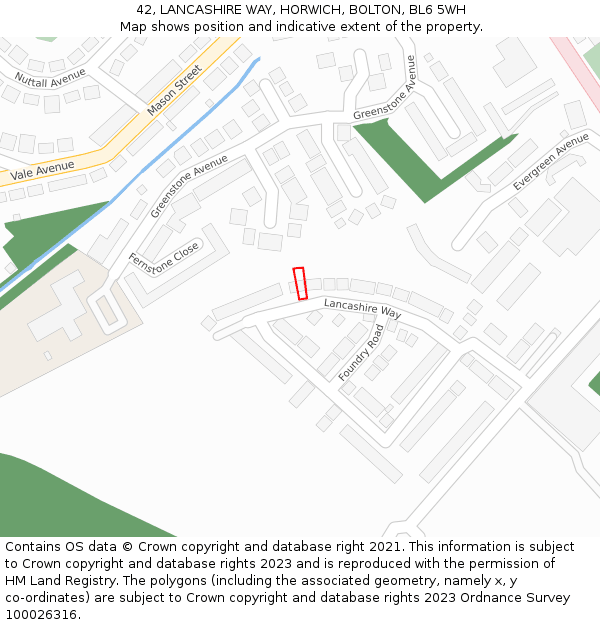 42, LANCASHIRE WAY, HORWICH, BOLTON, BL6 5WH: Location map and indicative extent of plot