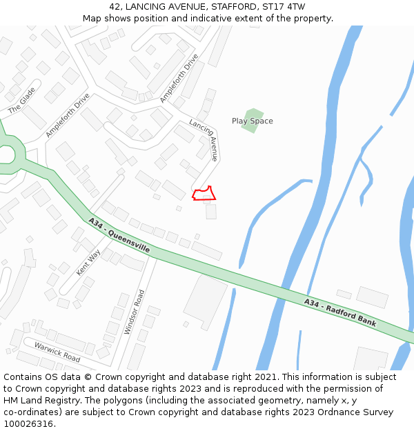 42, LANCING AVENUE, STAFFORD, ST17 4TW: Location map and indicative extent of plot
