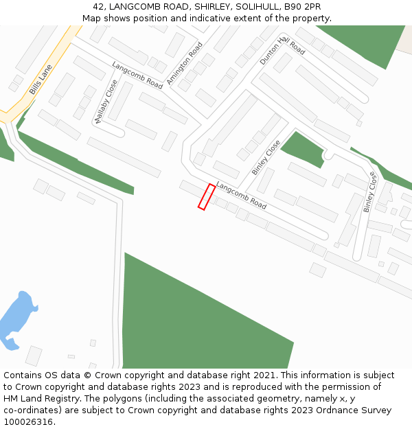 42, LANGCOMB ROAD, SHIRLEY, SOLIHULL, B90 2PR: Location map and indicative extent of plot